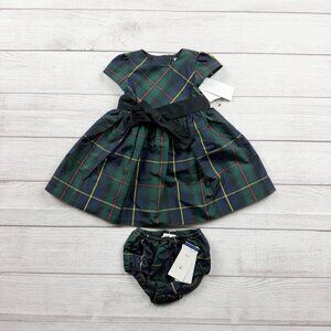 Ralph Lauren Girls Tartan Plaid Dress Set Puff Sleeve Bloomers NWT 6-9 Months
